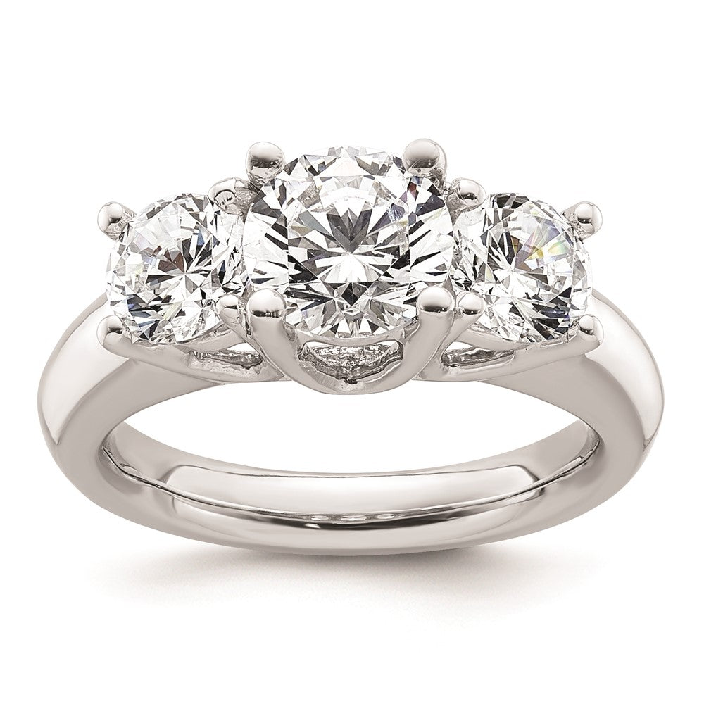14K White Gold 3-Stone (Holds 1.5 carat (7.50mm) Round Center and (2-5.8mm) Round Sides) Engagement Ring Mounting