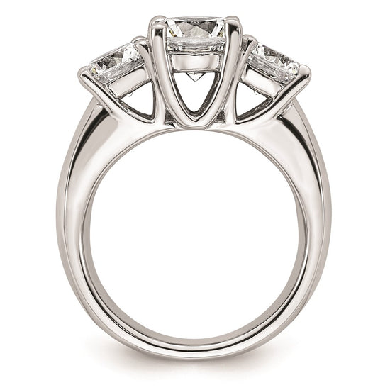 14K White Gold 3-Stone (Holds 2 carat (8.20mm) Round Center and (2-6.5mm) Round Sides) Engagement Ring Mounting