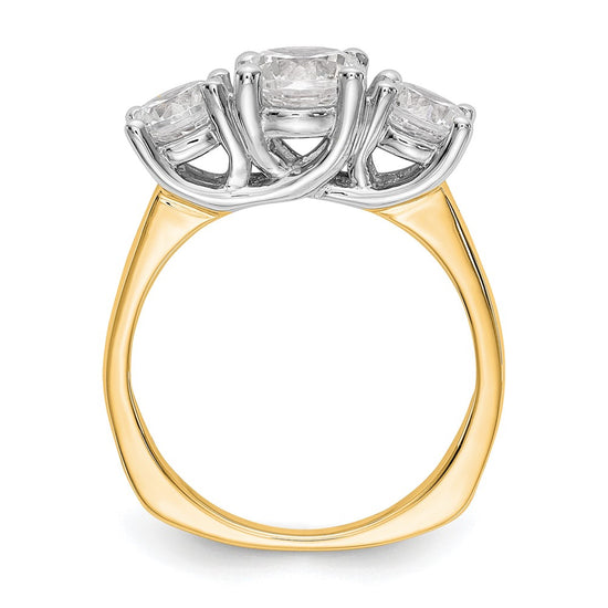 14K Two-tone 3-Stone (Holds 1.25 carat (7.00mm) Round Center and (2-5.7mm) Round Sides) Engagement Ring Mounting