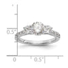 14K White Gold 3-Stone (Holds 1 carat (6.5mm) Round Center and (2-3.8mm) Round Sides) Diamond Semi-Mount Engagement Ring