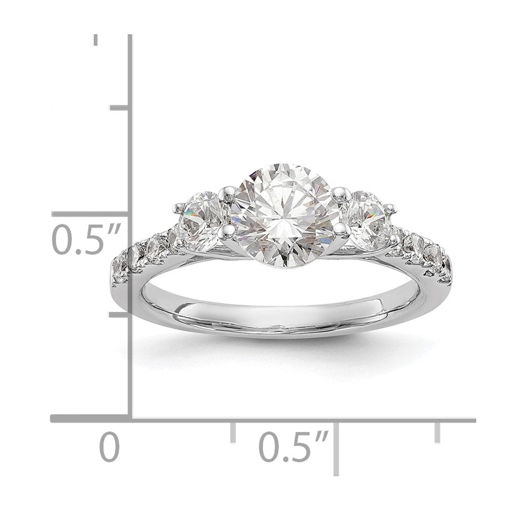 14K White Gold 3-Stone (Holds 1 carat (6.5mm) Round Center and (2-3.8mm) Round Sides) Diamond Semi-Mount Engagement Ring