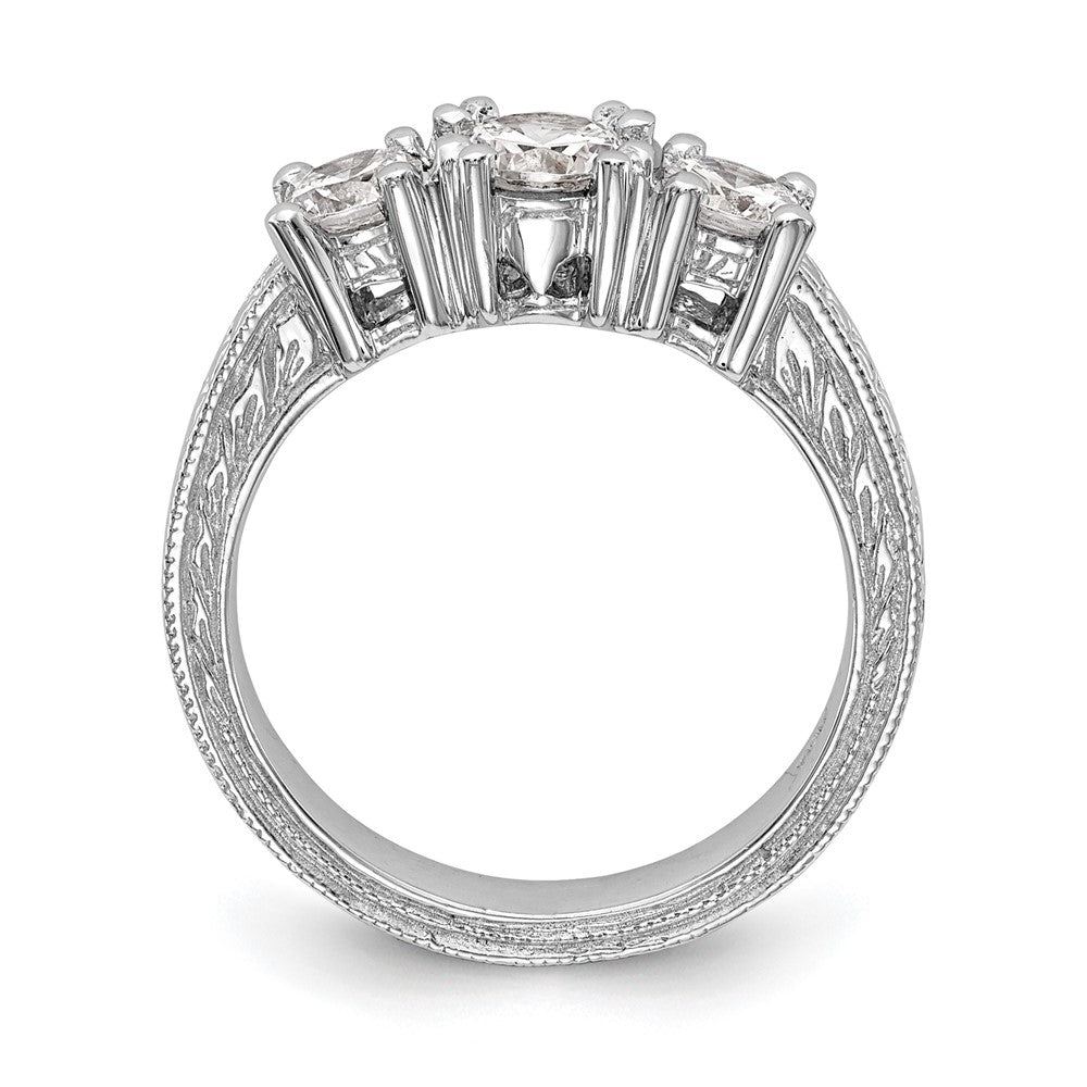 14K White Gold 3-Stone (Holds 5.2mm Round Center) Includes 2-4.1mm Round Side Diamonds Semi-Mount Engagement Ring