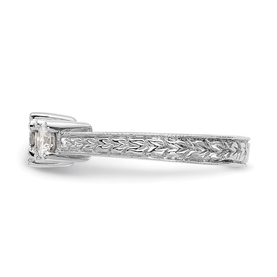 14K White Gold 3-Stone (Holds 5.2mm Round Center) Includes 2-4.1mm Round Side Diamonds Semi-Mount Engagement Ring