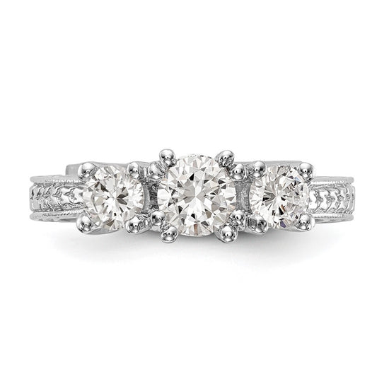 14K White Gold 3-Stone (Holds 5.2mm Round Center) Includes 2-4.1mm Round Side Diamonds Semi-Mount Engagement Ring