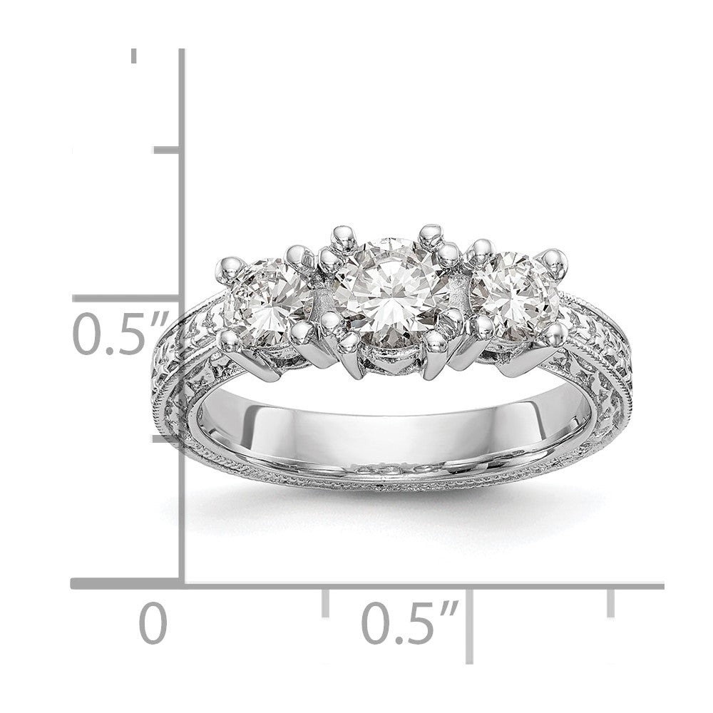 14K White Gold 3-Stone (Holds 5.2mm Round Center) Includes 2-4.1mm Round Side Diamonds Semi-Mount Engagement Ring