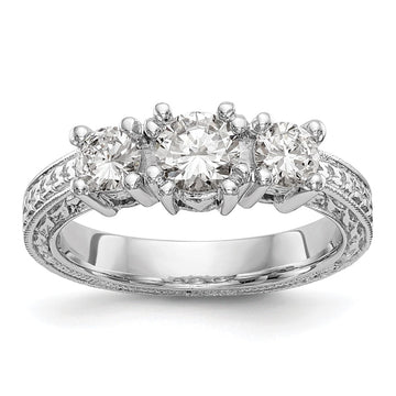 14K White Gold 3-Stone (Holds 5.2mm Round Center) Includes 2-4.1mm Round Side Diamonds Semi-Mount Engagement Ring