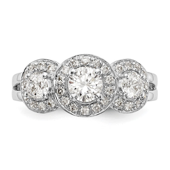 14k White Gold 1 1/3 carat Lab Grown Diamond VS/SI+ G+ Complete Three Stone Engagement Ring