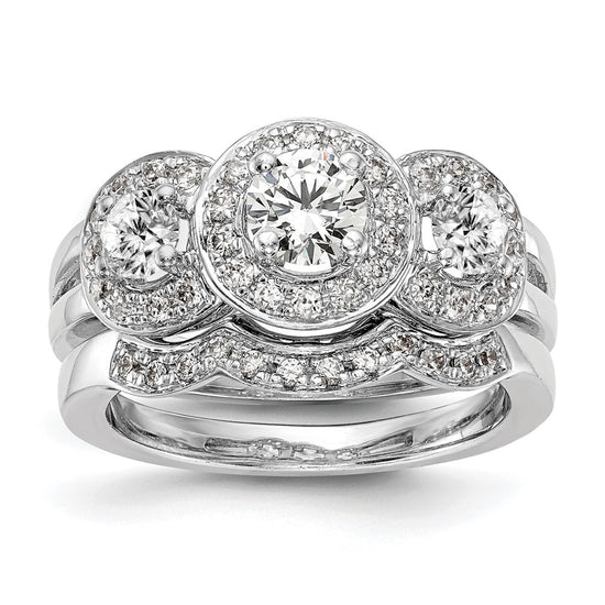 14k White Gold 1 1/3 carat Lab Grown Diamond VS/SI+ G+ Complete Three Stone Engagement Ring