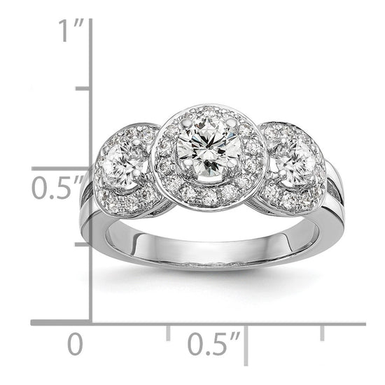 14k White Gold 1 1/3 carat Lab Grown Diamond VS/SI+ G+ Complete Three Stone Engagement Ring