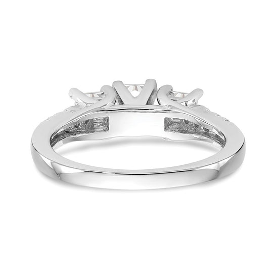 14K White Gold 3-Stone Plus Peg Set Center Princess Diamond Semi-mount Engagement Ring
