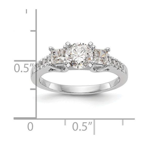 14K White Gold 3-Stone Plus Peg Set Center Princess Diamond Semi-mount Engagement Ring