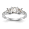 14K White Gold 3-Stone Plus Peg Set Center Princess Diamond Semi-mount Engagement Ring