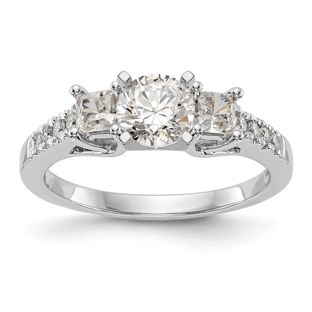 14K White Gold 3-Stone Plus Peg Set Center Princess Diamond Semi-mount Engagement Ring