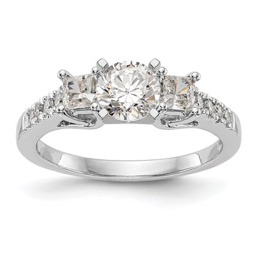 14K White Gold 3-Stone Plus Peg Set Center Princess Diamond Semi-mount Engagement Ring