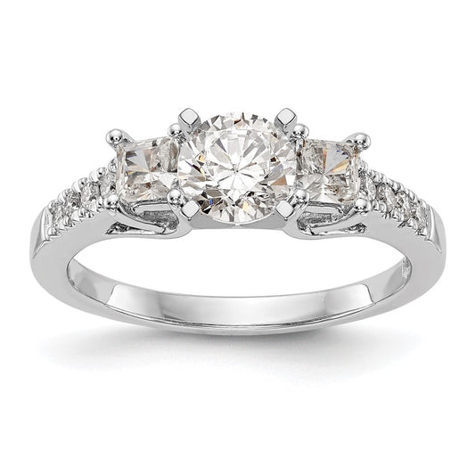 14K White Gold 3-Stone Plus Peg Set Center Princess Diamond Semi-mount Engagement Ring