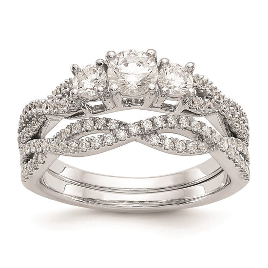 14K White Gold 3-Stone Plus (Holds 4.5mm Round Center) Diamond Semi-Mount Engagement Ring
