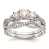 14K White Gold 3-Stone Plus (Holds 4.5mm Round Center) Diamond Semi-Mount Engagement Ring