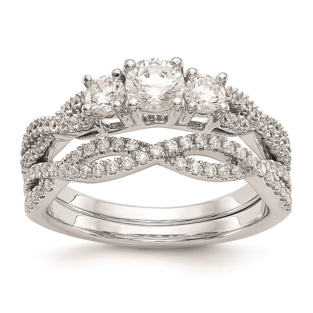 14K White Gold 3-Stone Plus (Holds 4.5mm Round Center) Diamond Semi-Mount Engagement Ring