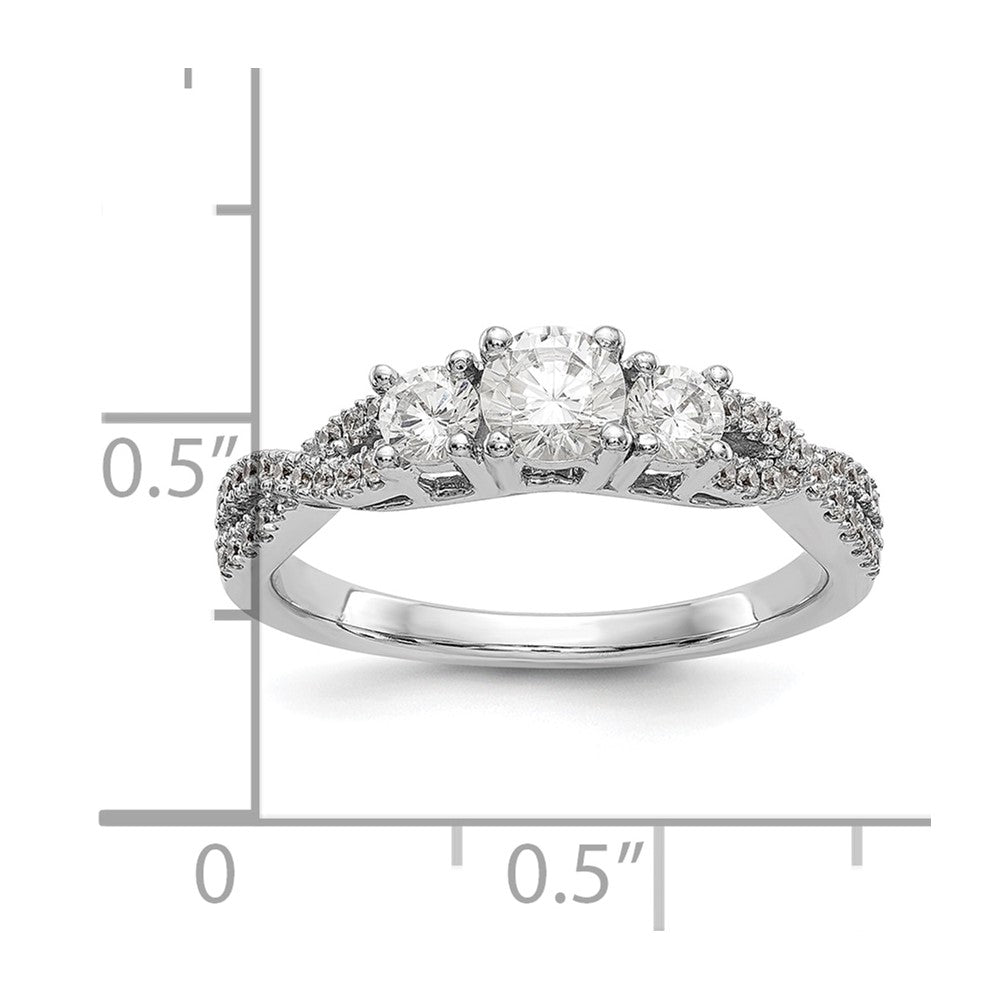 14K White Gold 3-Stone Plus (Holds 4.5mm Round Center) Diamond Semi-Mount Engagement Ring