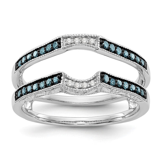 14K White Gold 1/4 carat Blue and White Diamond with Black Rhodium Complete Ring Guard