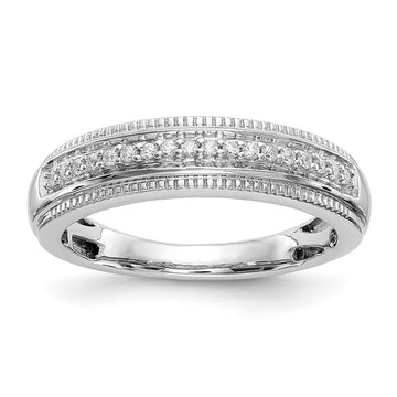 14K White Gold AA Quality 1/10 carat Diamond Trio Complete Men's Wedding Band