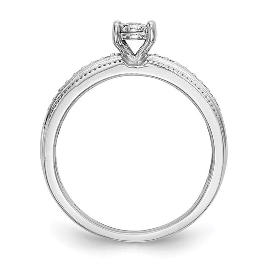 14K White Gold AA Quality 1/8 carat Diamond Trio Complete Engagement Ring
