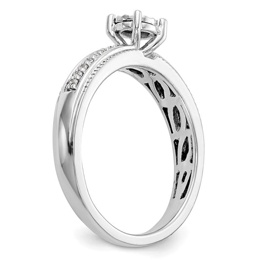 14K White Gold AA Quality 1/8 carat Diamond Trio Complete Engagement Ring