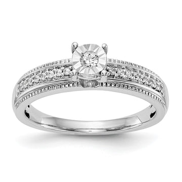 14K White Gold AA Quality 1/8 carat Diamond Trio Complete Engagement Ring