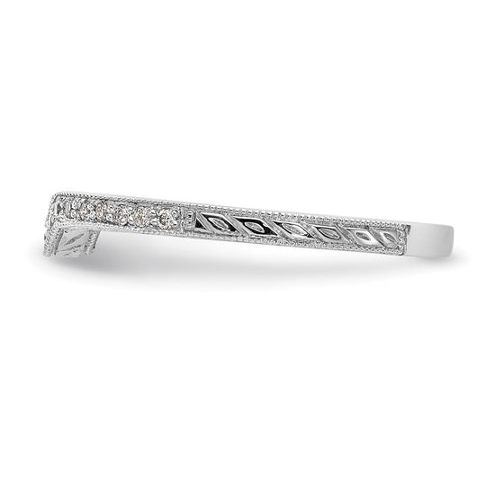 14k White Gold 1/8 carat Diamond Contoured Complete Wedding Band