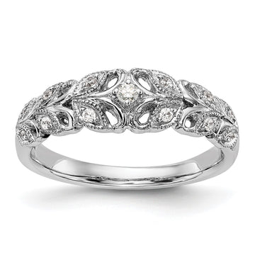 14K White Gold Leaf Design 1/10 carat Complete Diamond Band