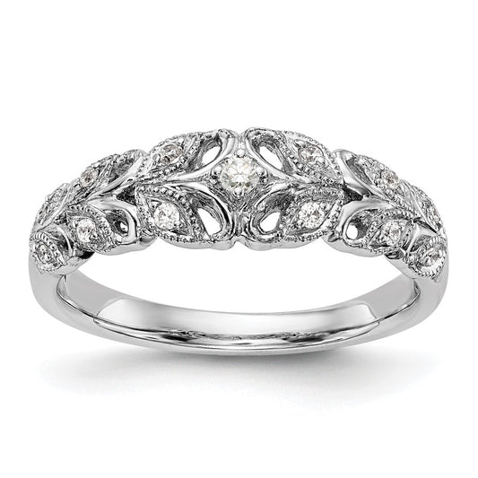 14K White Gold Leaf Design 1/10 carat Complete Diamond Band