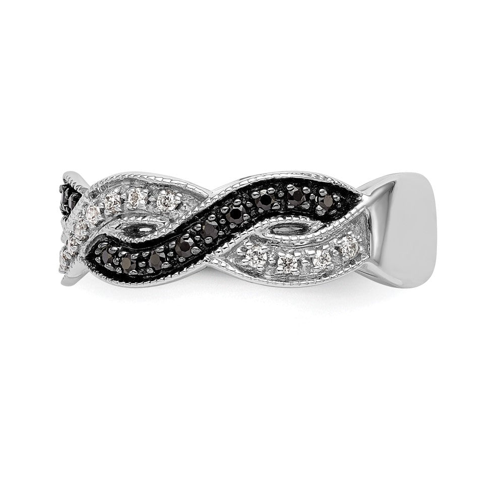 14K White Gold Twist Design 1/3 carat Black and White Diamond Complete Band