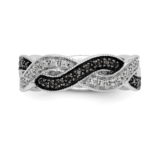 14K White Gold Twist Design 1/3 carat Black and White Diamond Complete Band