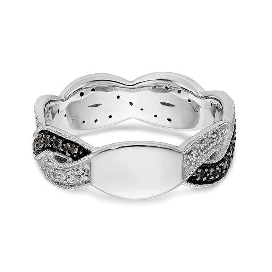 14K White Gold Twist Design 1/3 carat Black and White Diamond Complete Band