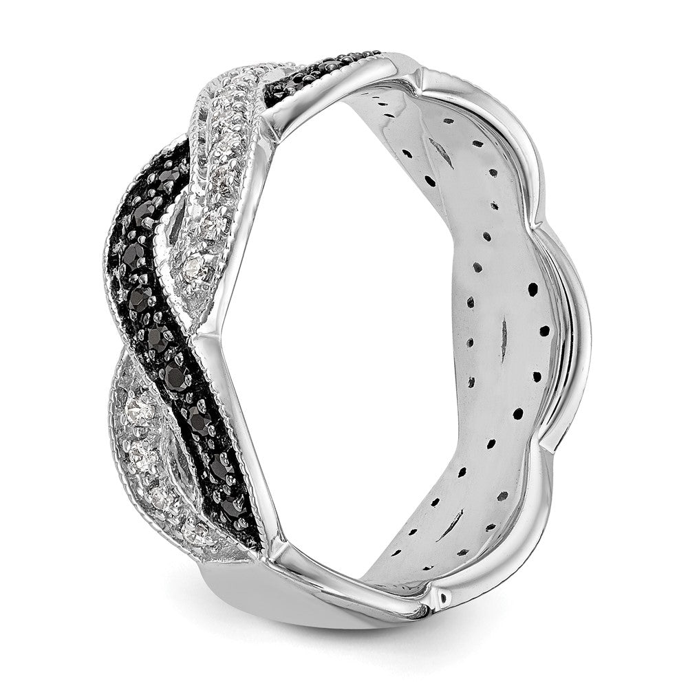 14K White Gold Twist Design 1/3 carat Black and White Diamond Complete Band