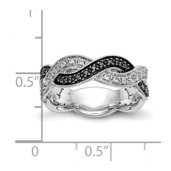 14K White Gold Twist Design 1/3 carat Black and White Diamond Complete Band