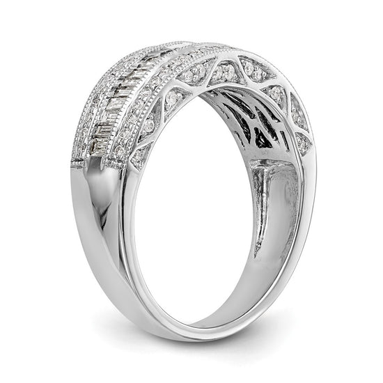 14K White Gold 3/4 carat Baguette/Round Diamond Complete Band
