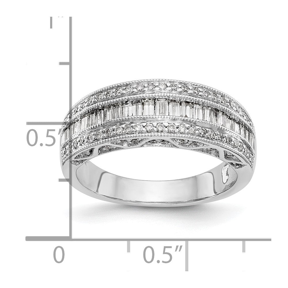 14K White Gold 3/4 carat Baguette/Round Diamond Complete Band