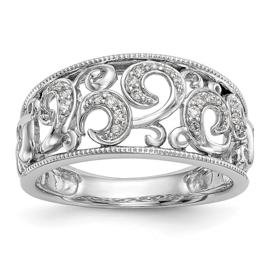 14K White Gold Swirled 1/6 carat Complete Diamond Band