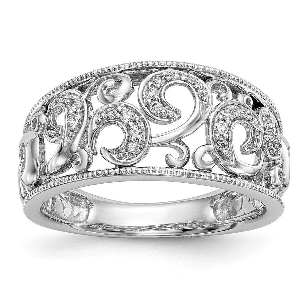 14K White Gold Swirled 1/6 carat Complete Diamond Band