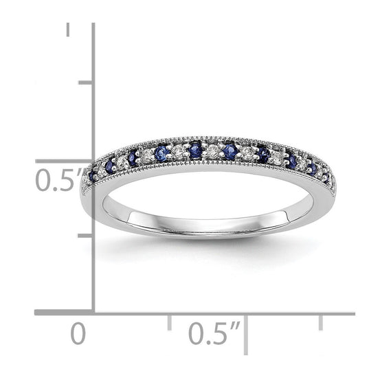 14k White Gold 1/10 carat Diamond and Blue Sapphire Complete Band