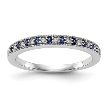 14k White Gold 1/10 carat Diamond and Blue Sapphire Complete Band