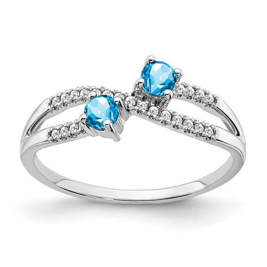 14k White Gold Two-stone Gemstone and Diamond Ring
