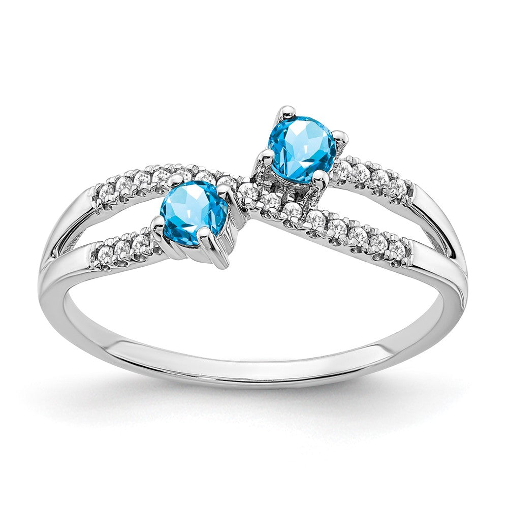 14k White Gold Two-stone Gemstone and Diamond Ring