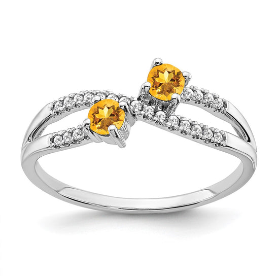 14k White Gold Two-stone Gemstone and Diamond Ring