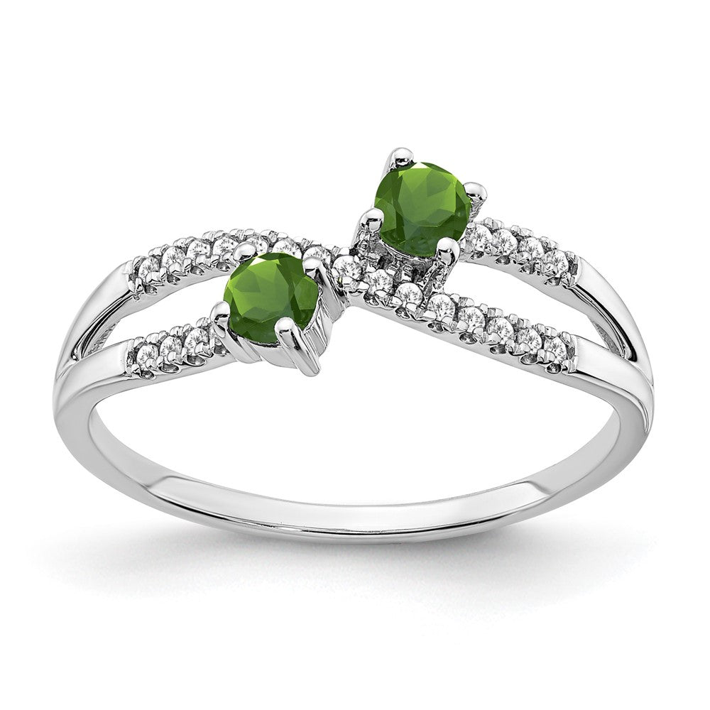 14k White Gold Two-stone Gemstone and Diamond Ring