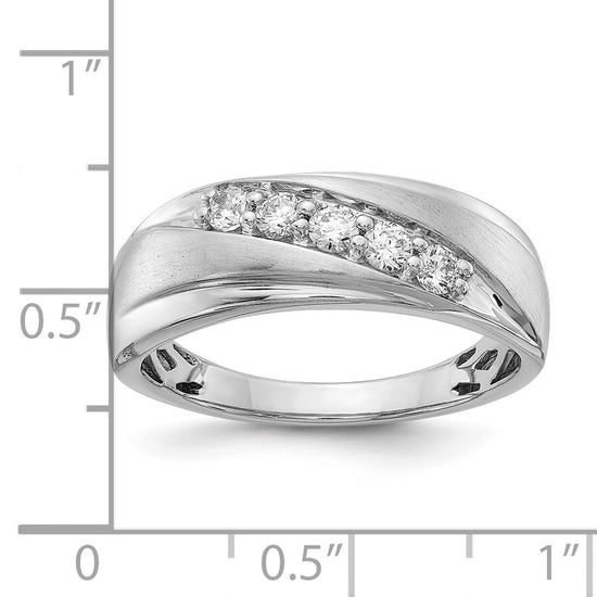14k White Gold 5-Stone Polished and Satin 3/8 carat Diamond Complete Men's Ring