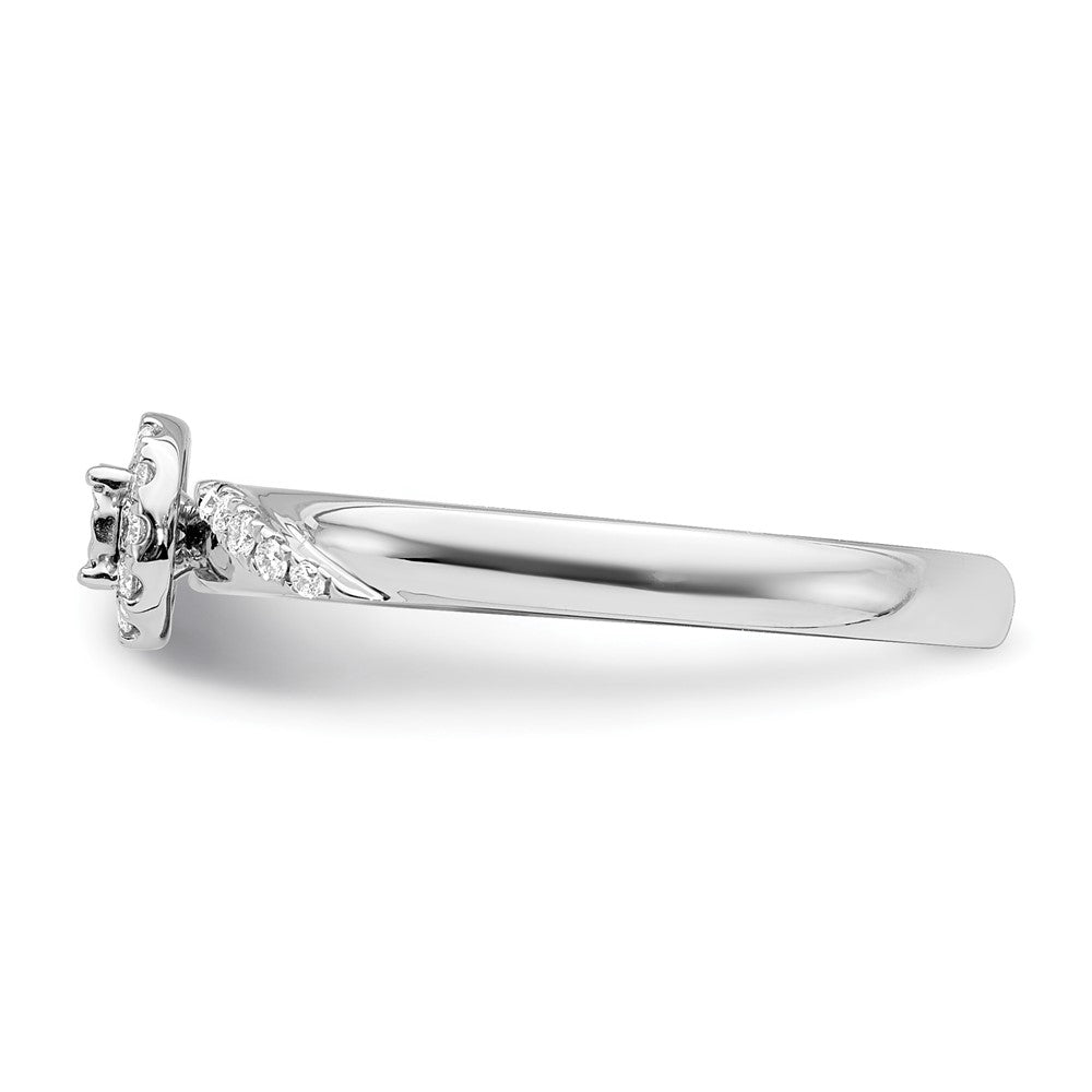 14K White Gold Halo AA Quality 1/8 carat Diamond Trio Complete Engagement Ring