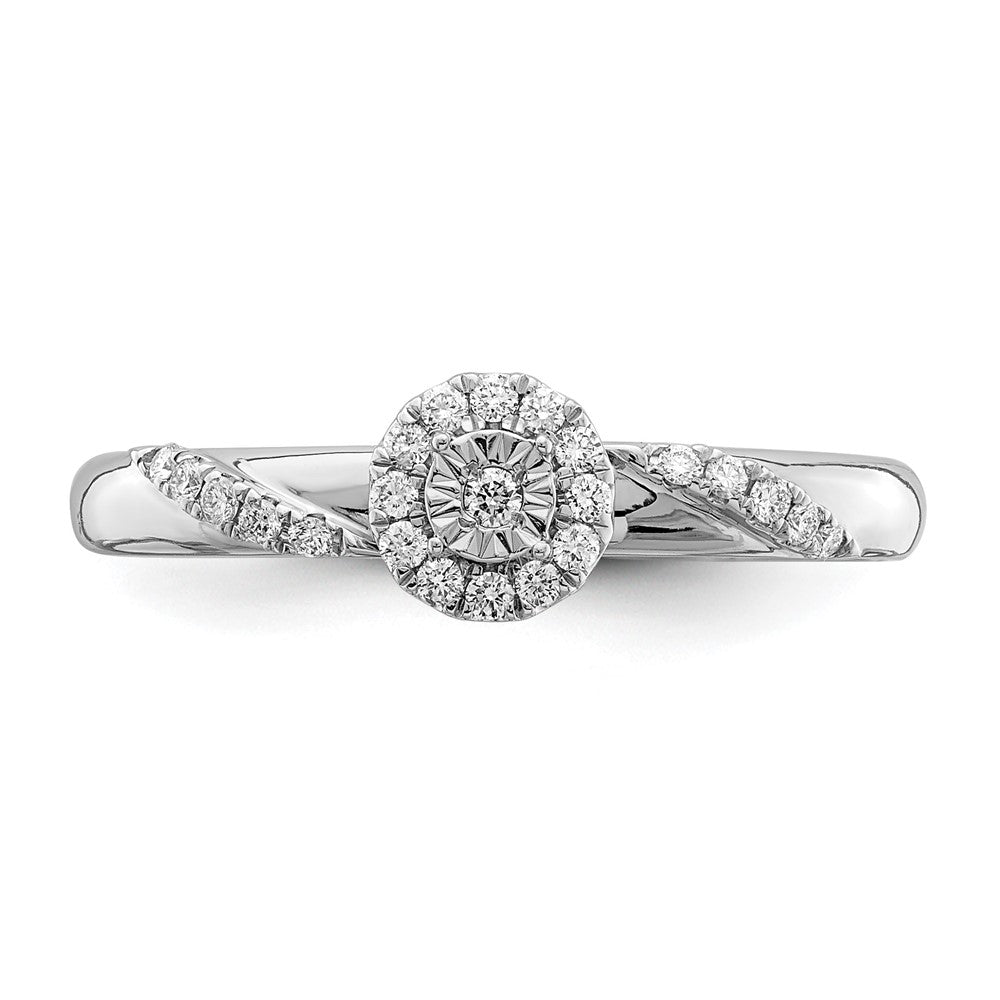 14K White Gold Halo AA Quality 1/8 carat Diamond Trio Complete Engagement Ring