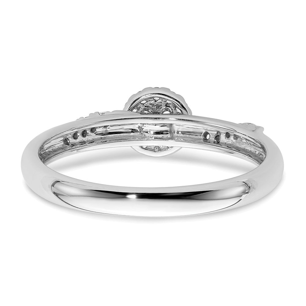 14K White Gold Halo AA Quality 1/8 carat Diamond Trio Complete Engagement Ring